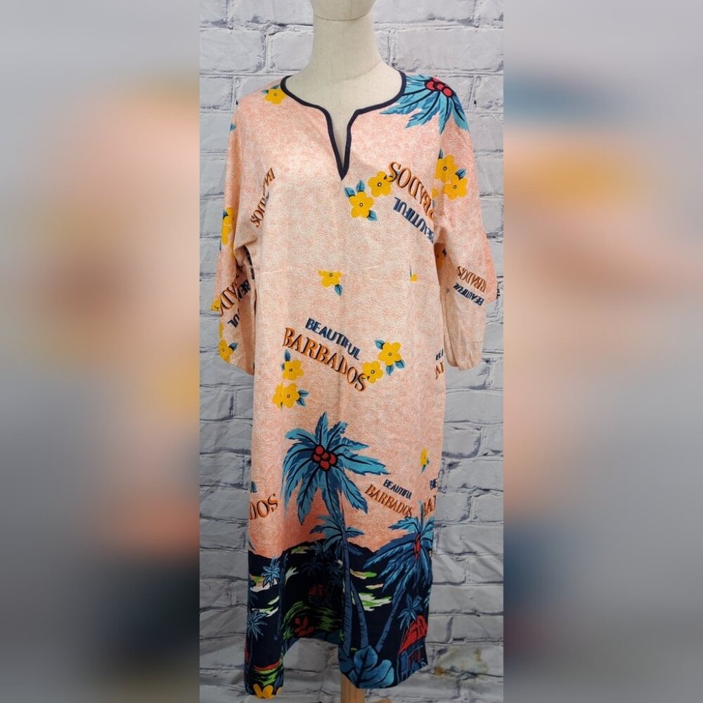 Bajan Womens Dress Vacation Maxi Full Length Vintage 90s Barbados Caribbean XL